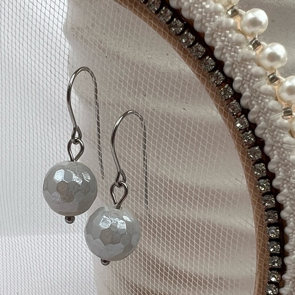 White Aventurine Stainless Steel Drop Earrings - Picture 11 of 11